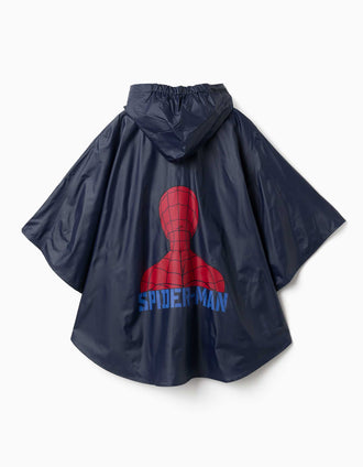 Poncho de chuva com capuz Spider-Man para bebé e menino, azul-escuro