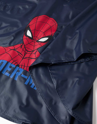 Poncho de chuva com capuz Spider-Man para bebé e menino, azul-escuro