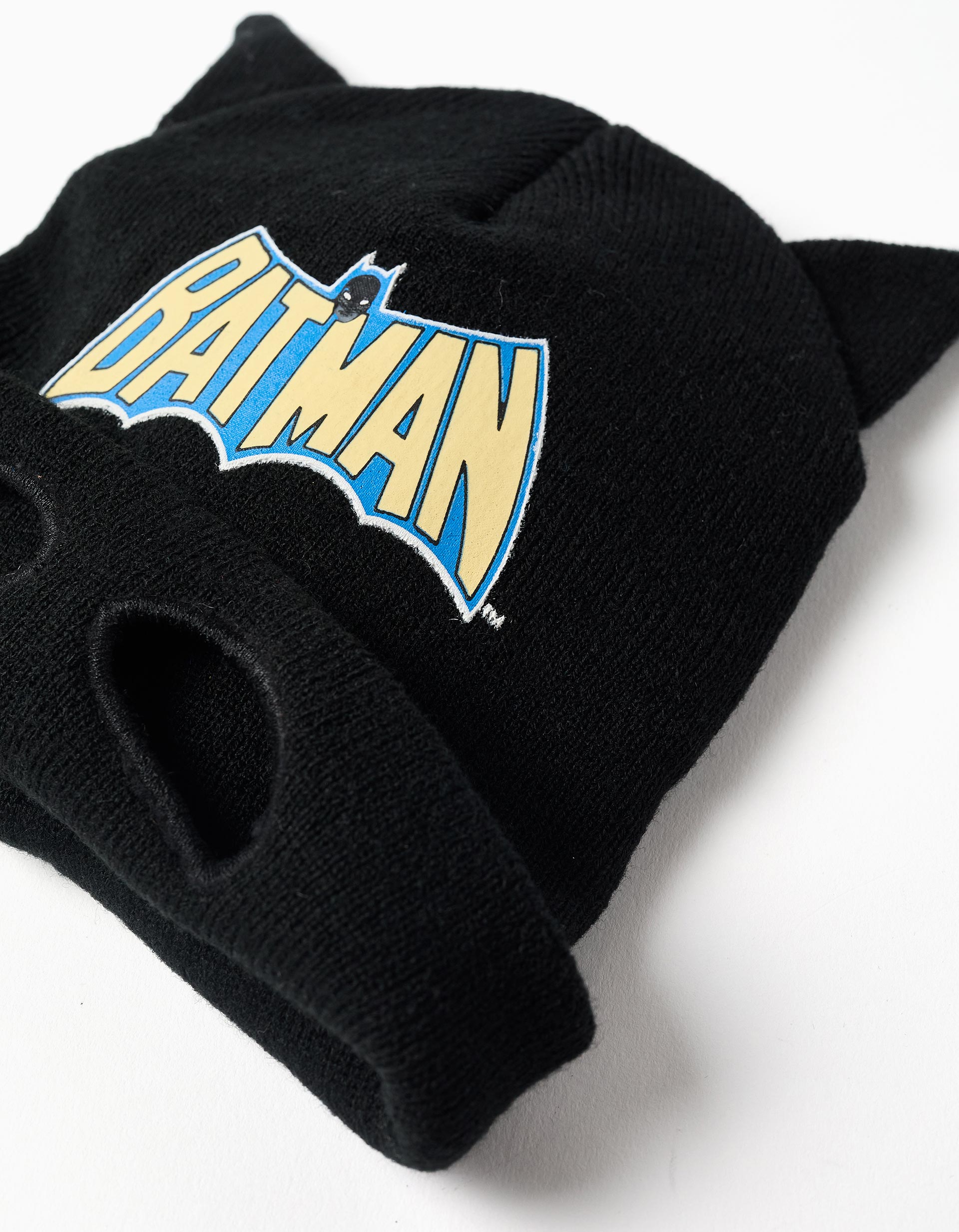 Knitted beanie with Batman print and 3D ears for boys, black – ZIPPY