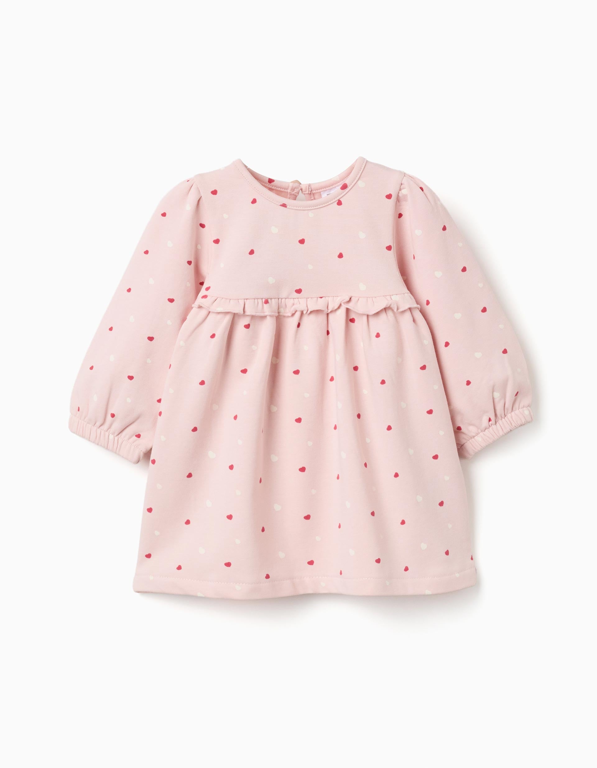 Vestido perchado con estampado de corazones para recién nacida, rosa