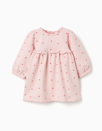 Vestido perchado con estampado de corazones para recién nacida, rosa