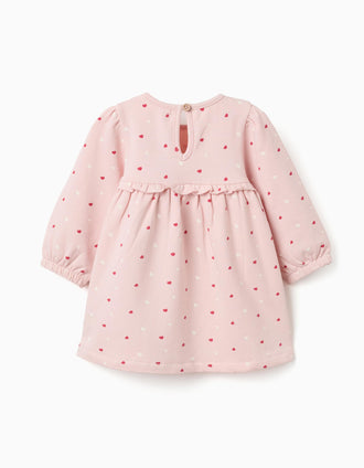 Vestido perchado con estampado de corazones para recién nacida, rosa