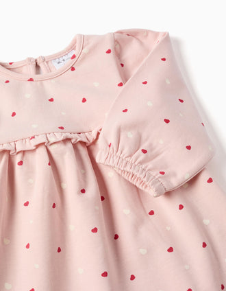 Vestido perchado con estampado de corazones para recién nacida, rosa