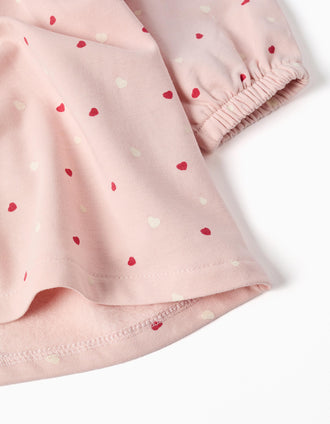 Vestido perchado con estampado de corazones para recién nacida, rosa