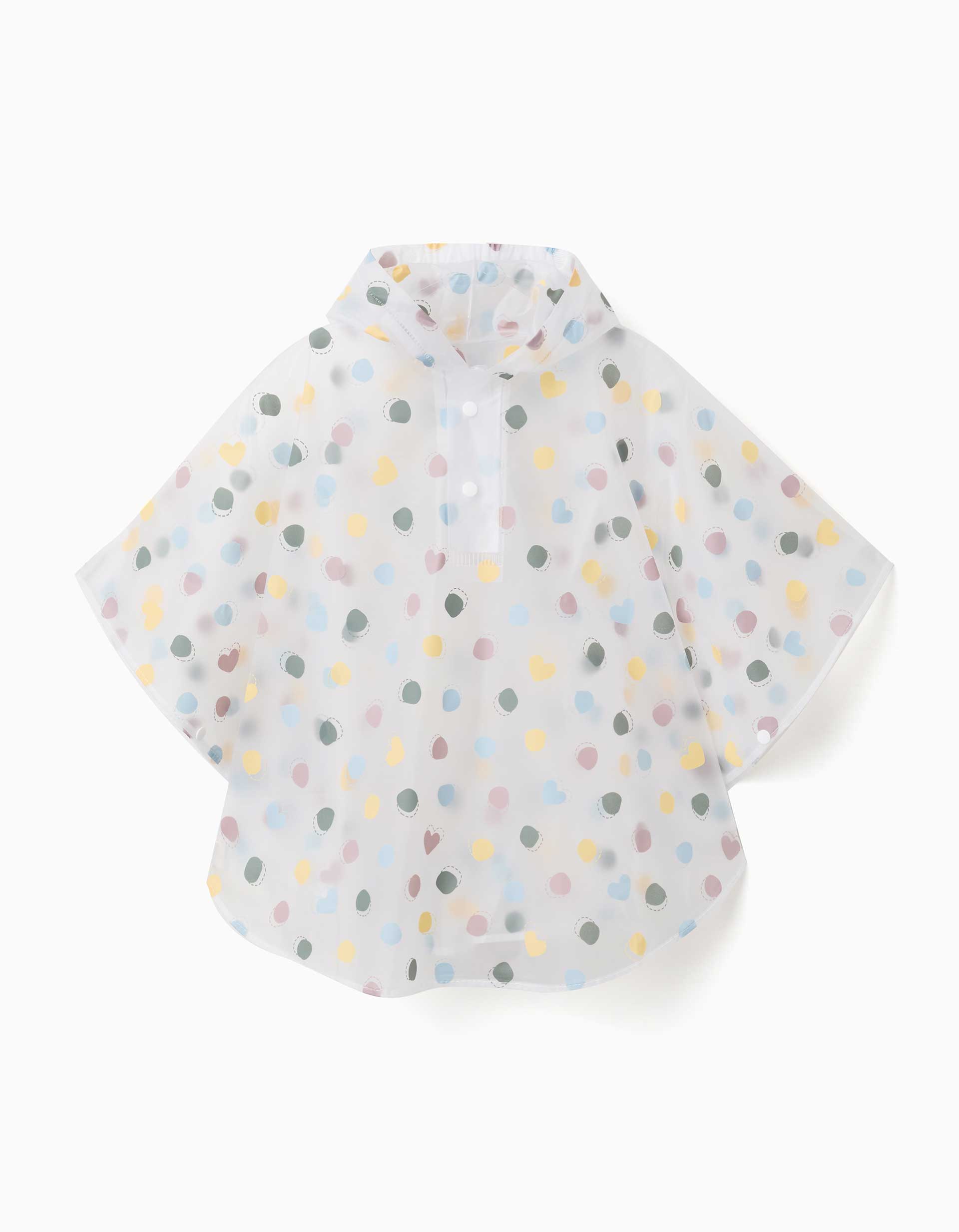 Hooded rain poncho with dots pattern for baby girls, transparent