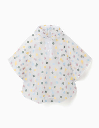 Hooded rain poncho with dots pattern for baby girls, transparent