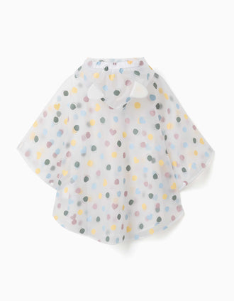 Hooded rain poncho with dots pattern for baby girls, transparent