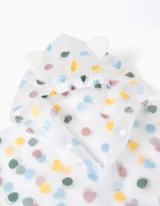 Hooded rain poncho with dots pattern for baby girls, transparent