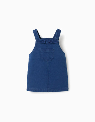Denim pinafore dress with ruffles for newborn girls, blue