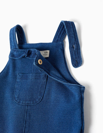 Denim pinafore dress with ruffles for newborn girls, blue
