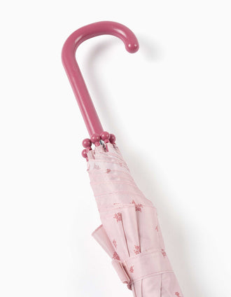 Guarda-chuva automático com padrão floral para menina, rosa-claro