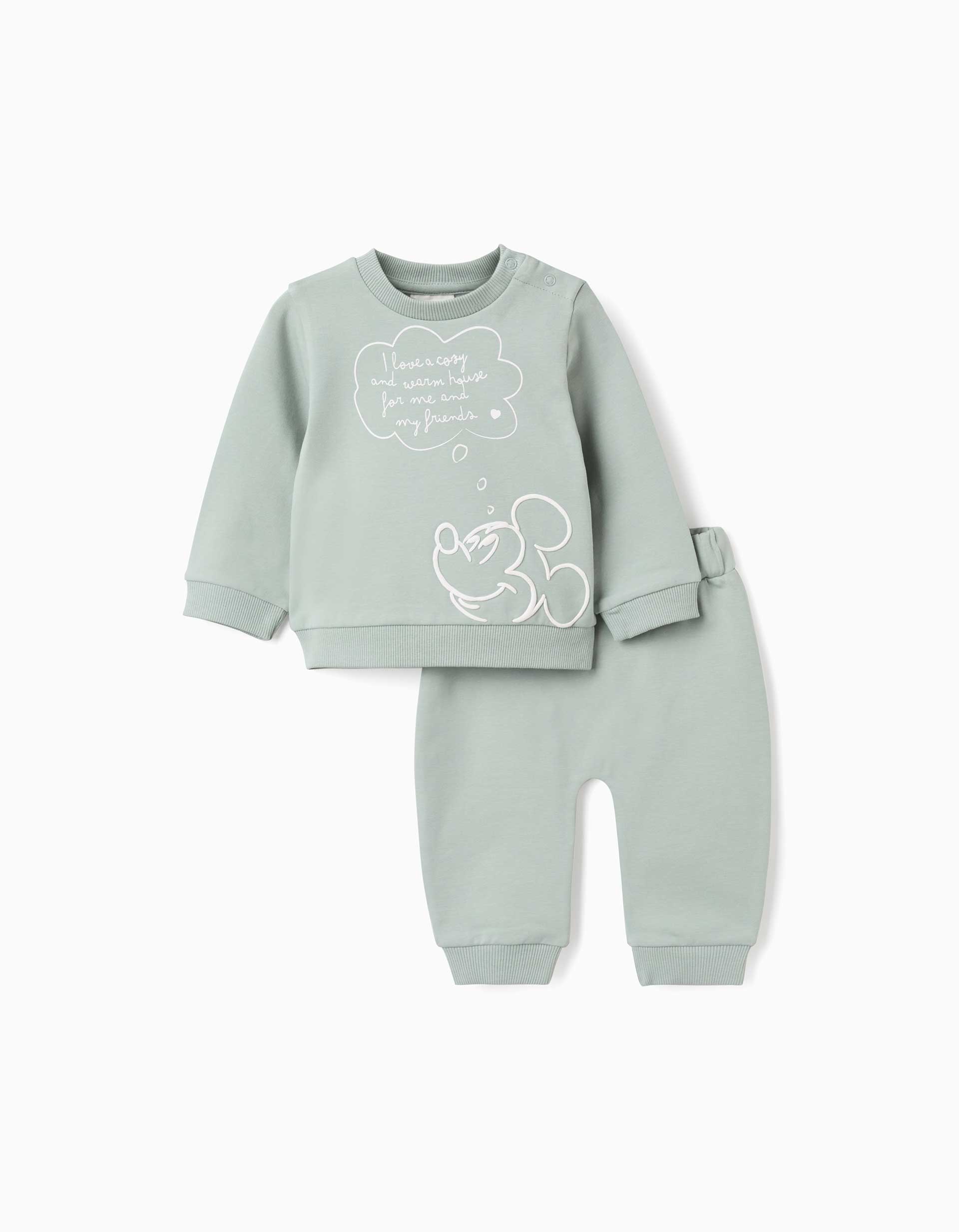 Conjunto perchado con estampado Mickey para recién nacido, verde claro