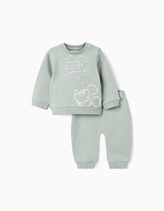 Conjunto perchado con estampado Mickey para recién nacido, verde claro