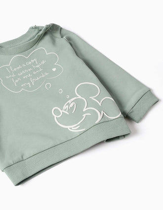 Conjunto perchado con estampado Mickey para recién nacido, verde claro