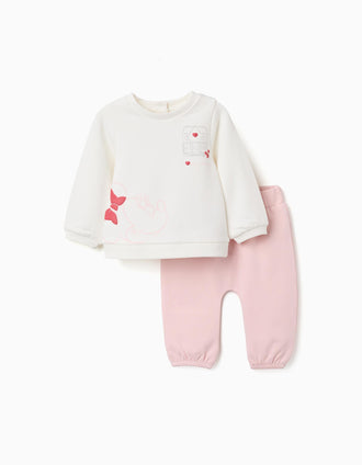 Conjunto perchado con estampado Minnie para recién nacida, blanco/rosa