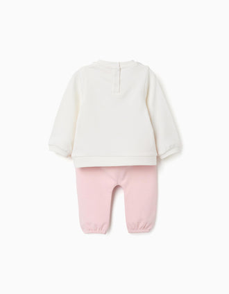 Conjunto perchado con estampado Minnie para recién nacida, blanco/rosa