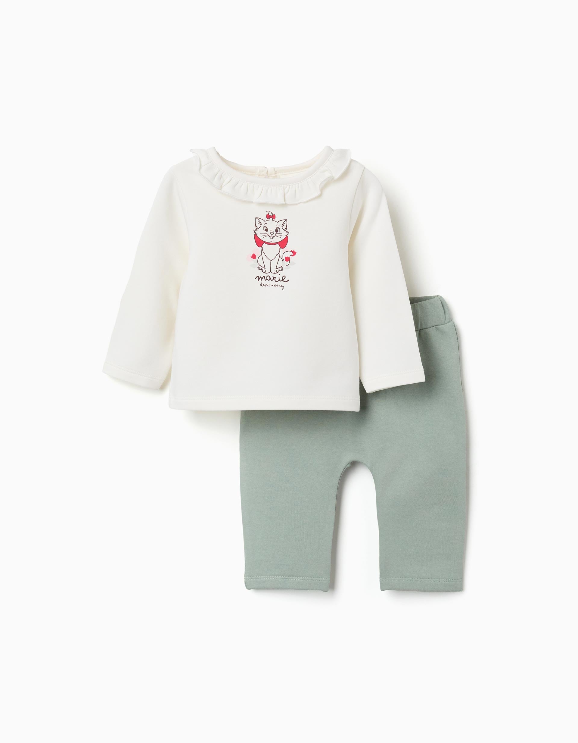 Conjunto perchado con estampado Marie para recién nacida, blanco/verde
