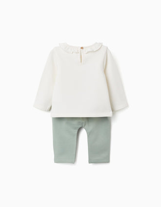 Conjunto perchado con estampado Marie para recién nacida, blanco/verde