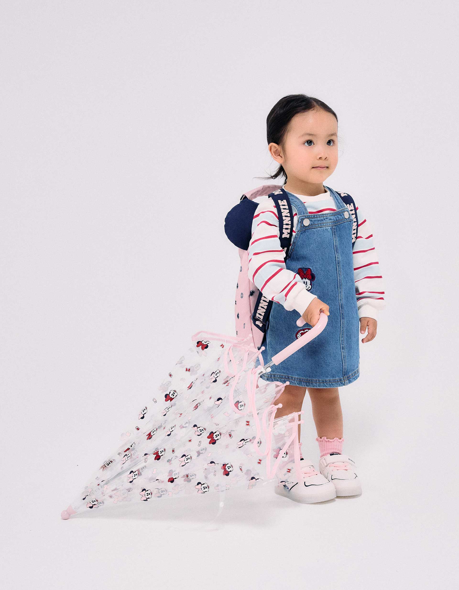 Automatic umbrella with Minnie print for babies and girls, transparent
