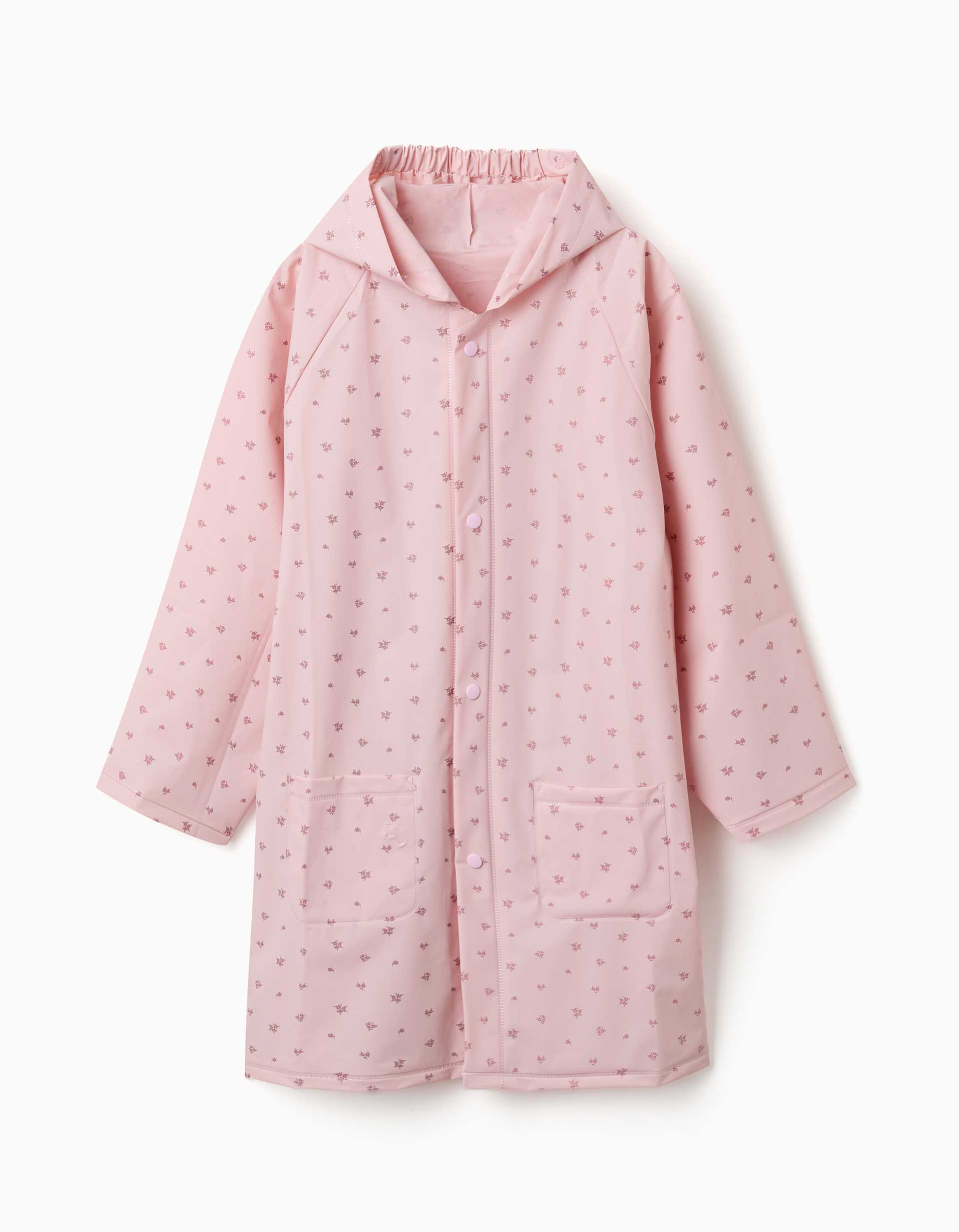 Capa de chuva com capuz e flores estampadas para bebé e menina, rosa