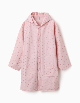 Capa de chuva com capuz e flores estampadas para bebé e menina, rosa