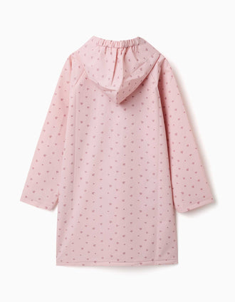 Capa de chuva com capuz e flores estampadas para bebé e menina, rosa