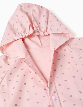 Capa de chuva com capuz e flores estampadas para bebé e menina, rosa