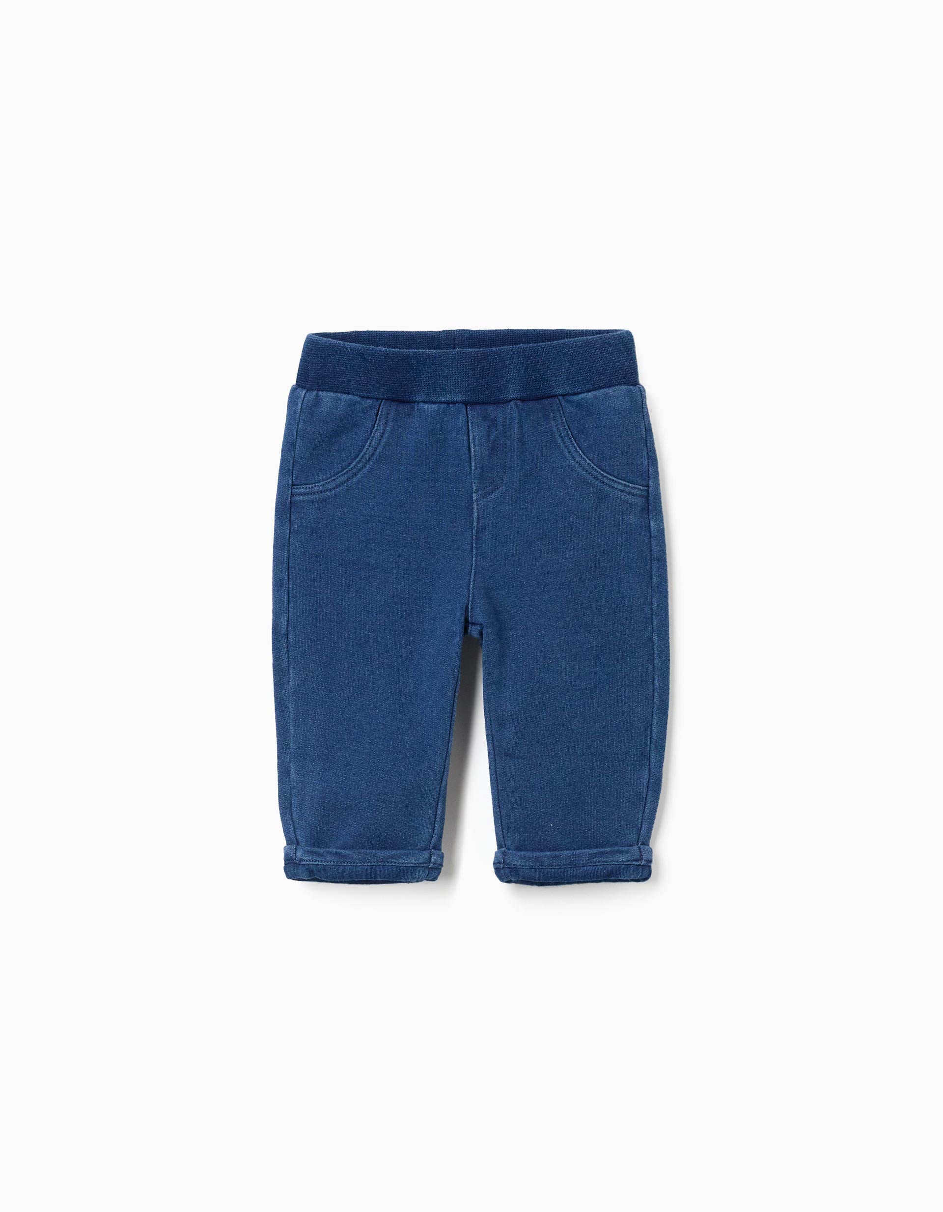 Jean en coton avec poches décoratives pour nouveau-nés, bleu