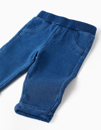 Jean en coton avec poches décoratives pour nouveau-nés, bleu