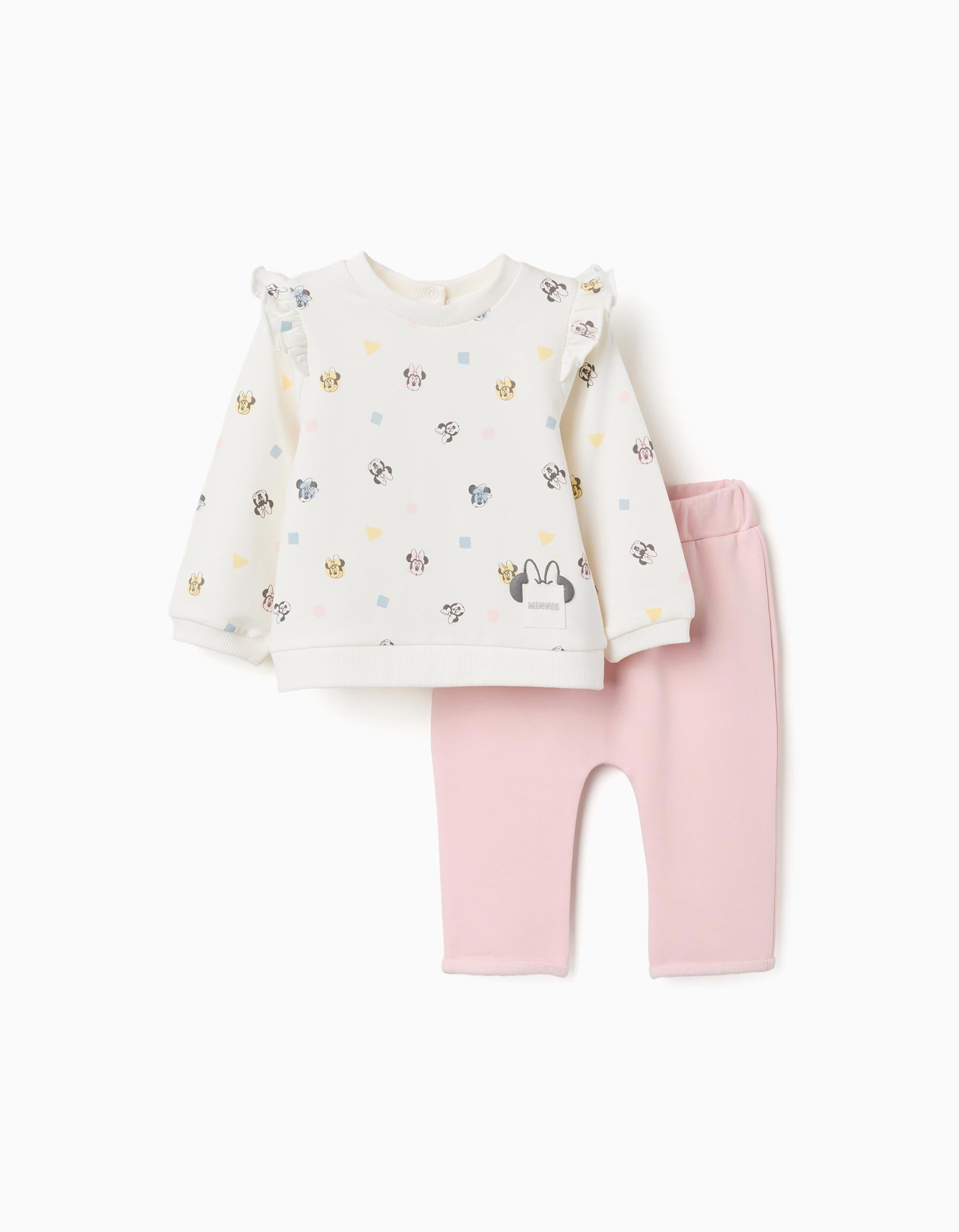 Ensemble de jogging en coton peigné Minnie pour nouveau-née, rose/blanc