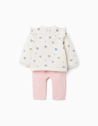 Ensemble de jogging en coton peigné Minnie pour nouveau-née, rose/blanc