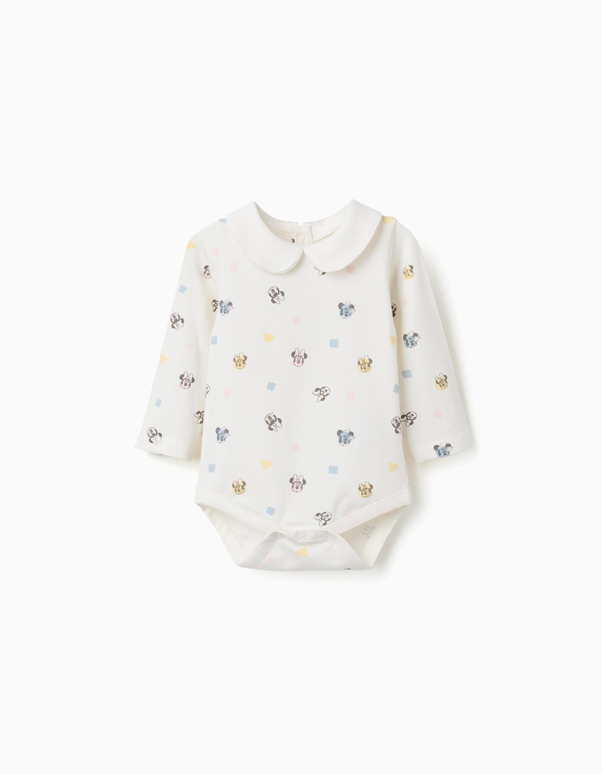 Long sleeve bodysuit with Minnie motif for newborn girls, white