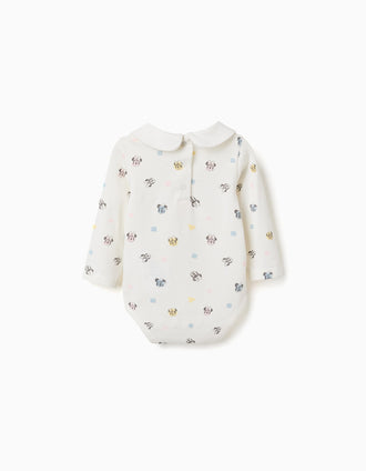 Long sleeve bodysuit with Minnie motif for newborn girls, white