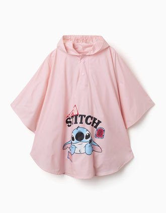 Poncho de chuva com capuz e estampado Stitch para bebé e menina, rosa