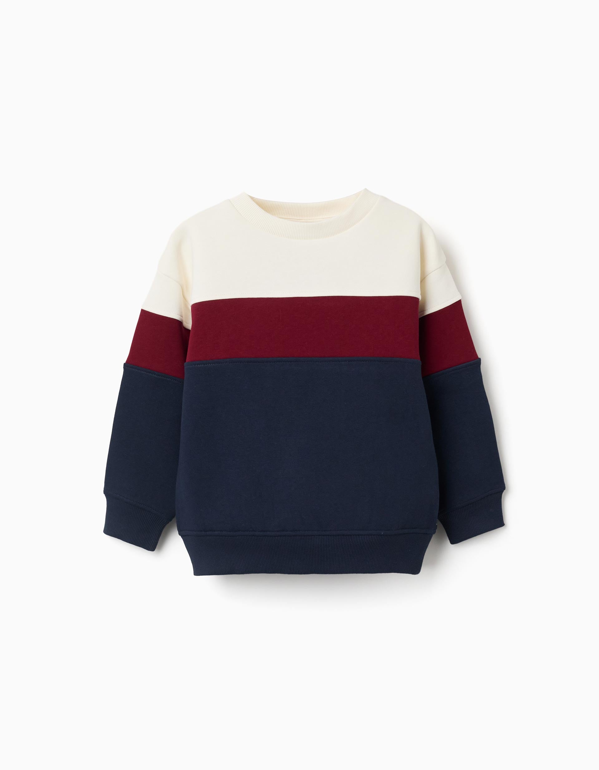 Sweat cardada com bloco de cores para menino, branco/vermelho/azul