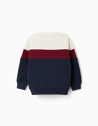 Sweat cardada com bloco de cores para menino, branco/vermelho/azul