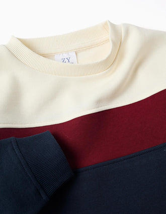 Sweat cardada com bloco de cores para menino, branco/vermelho/azul