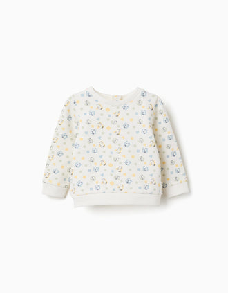 Sweat cardada com padrão colorido para recém-nascidos, branco