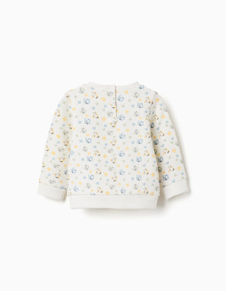 Sweat cardada com padrão colorido para recém-nascidos, branco