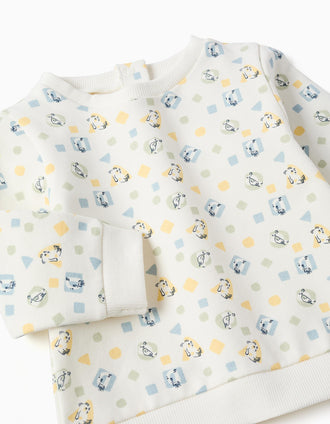 Sweat cardada com padrão colorido para recém-nascidos, branco