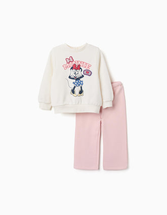 Fato de treino com estampado Minnie para bebé e menina, branco/rosa