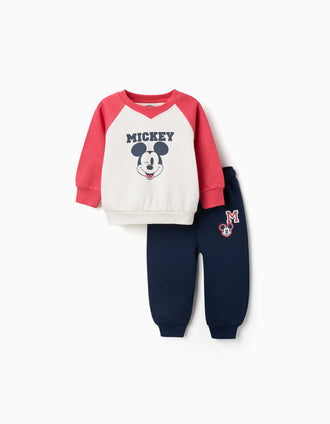 Fato de treino cardado Mickey para bebé e menino, vermelho/branco/azul