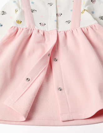 Vestido de manga comprida cardado Minnie para recém-nascida, branco/rosa