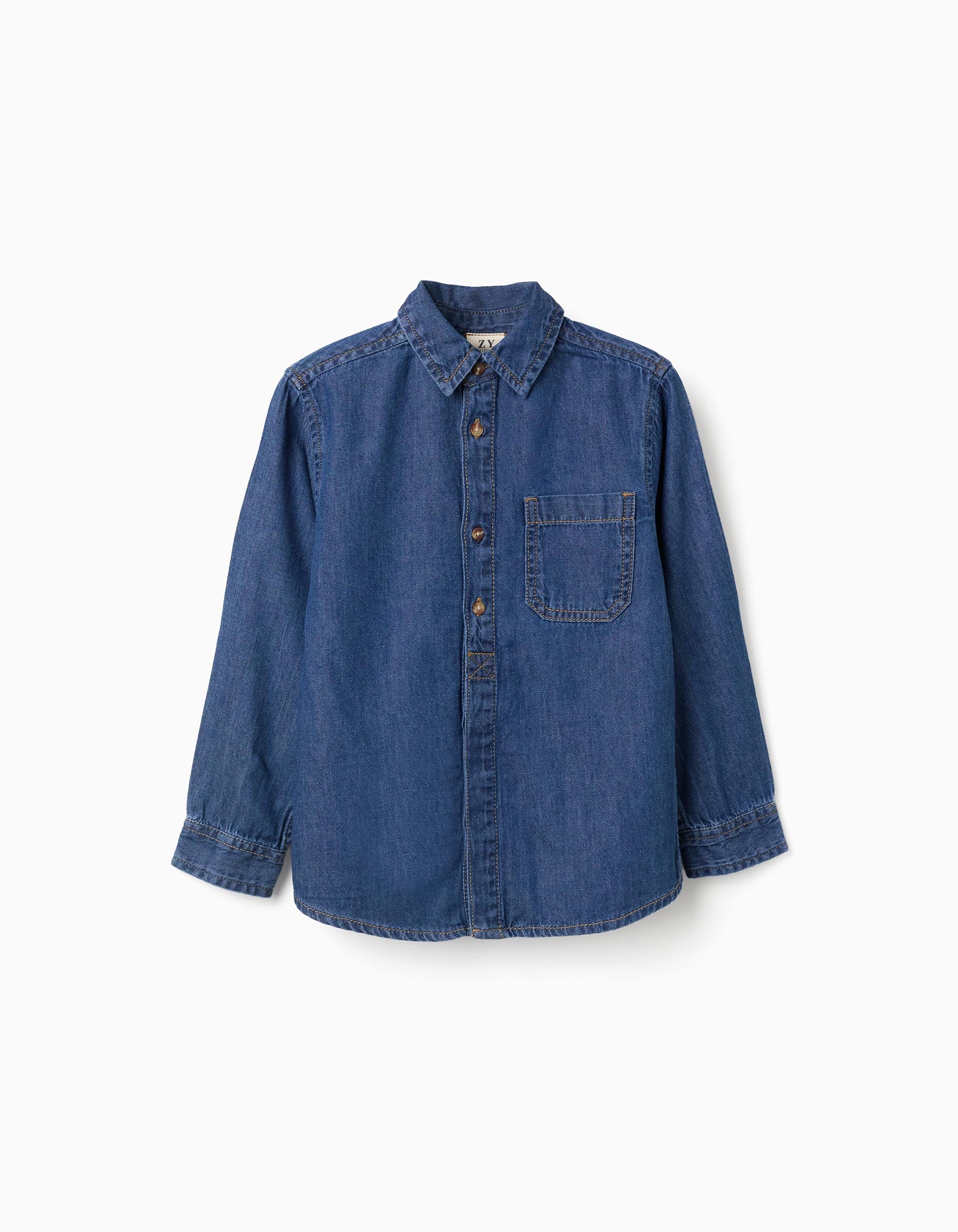 Chemise à manches longues en jean avec poche poitrine pour garçon, bleu