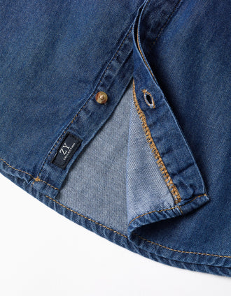 Chemise à manches longues en jean avec poche poitrine pour garçon, bleu