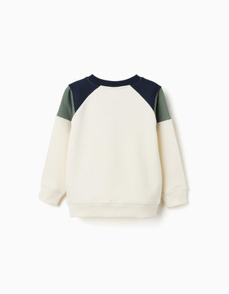 Sweat cardada com estampado 96 para menino, branco/azul/verde