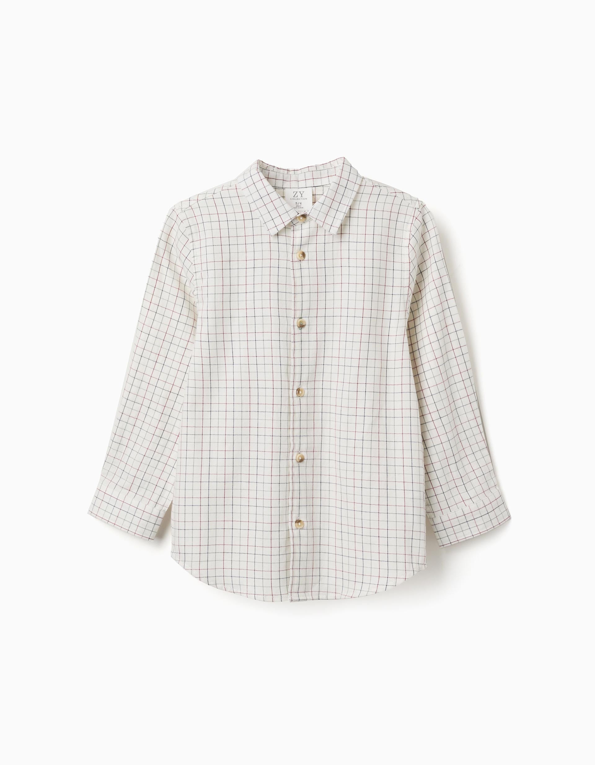 Chemise en coton à manches longues à carreaux pour garçon, blanc