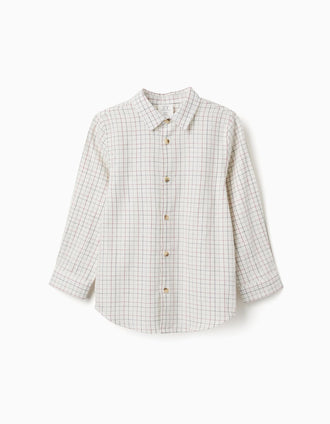 Chemise en coton à manches longues à carreaux pour garçon, blanc