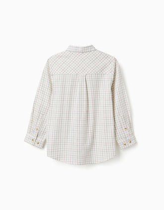 Chemise en coton à manches longues à carreaux pour garçon, blanc