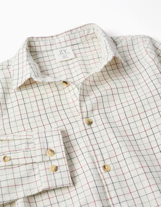 Chemise en coton à manches longues à carreaux pour garçon, blanc